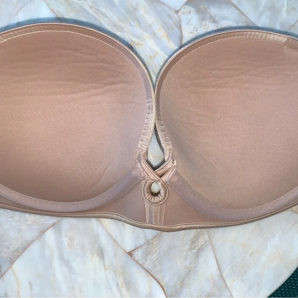 36C Strapless Bombshell Miraculous Super Push Up Bra Beige Tan Satin - Picture 7 of 14